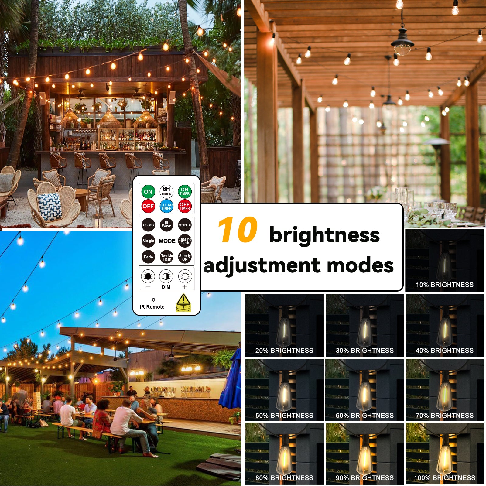 100+10FT LED Outdoor String Lights with Smart Light Sensor