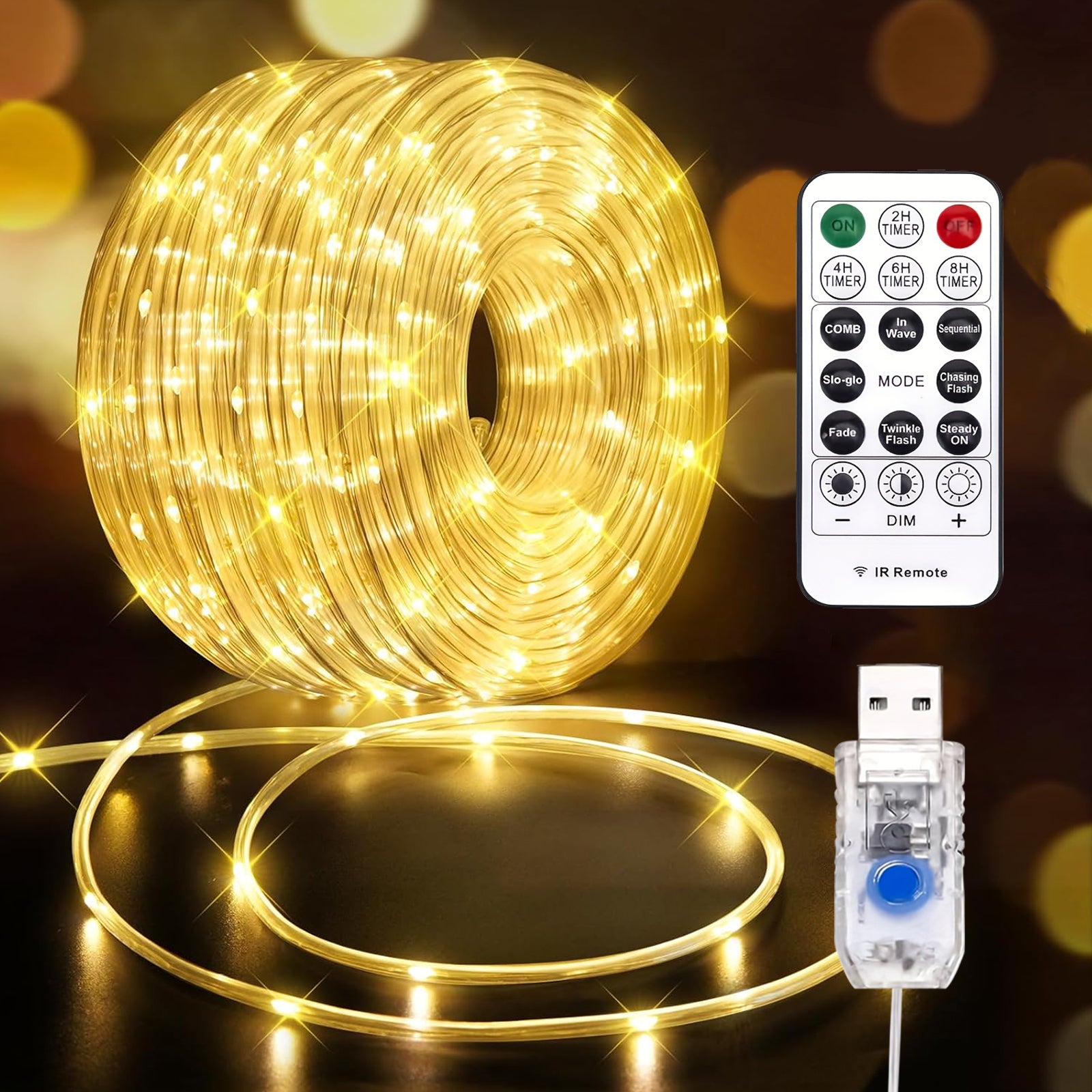 Rope Lights Outdoor, 33/39 FT String Lights with Plug, 100/120 LED Twinkle String Lights