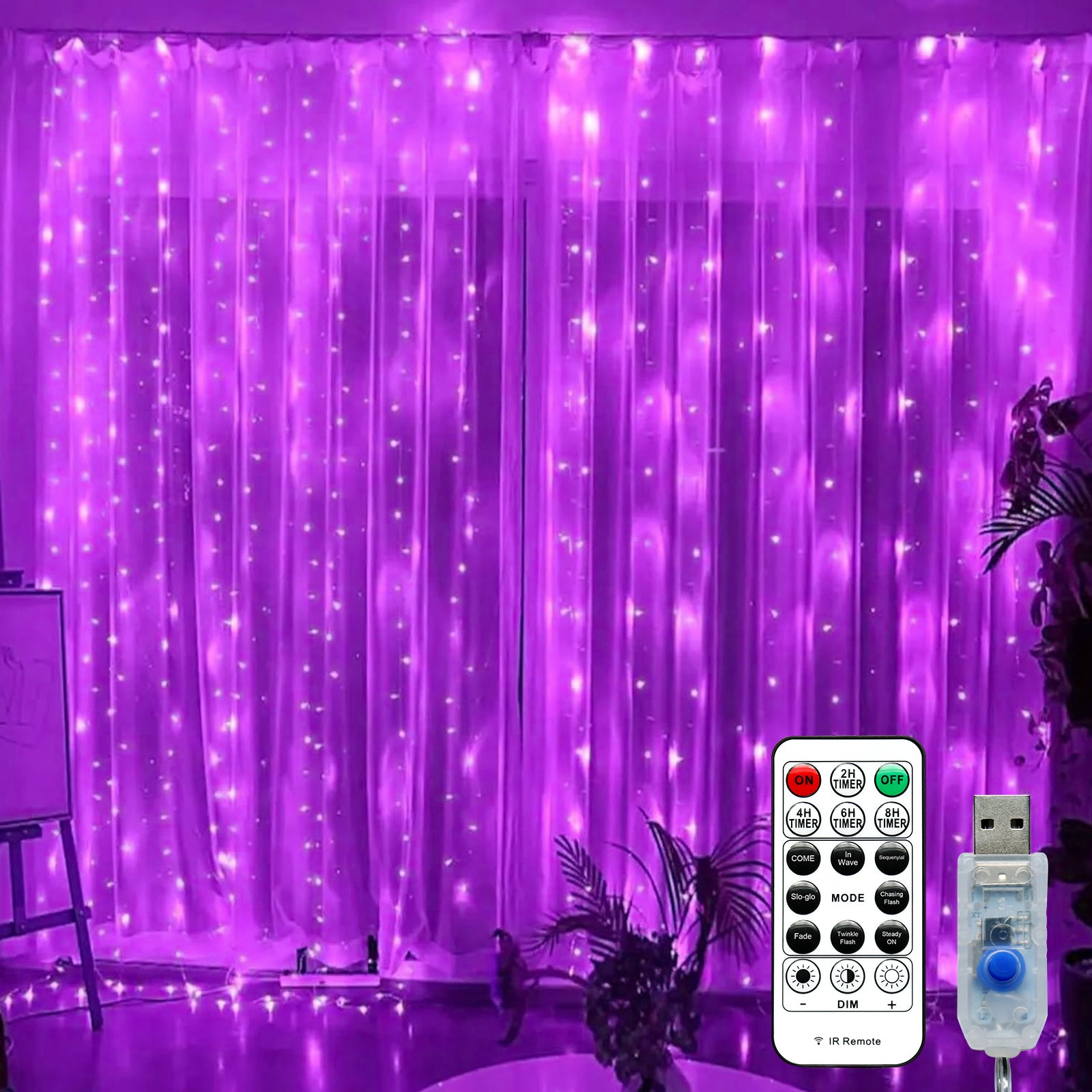 600LED Fairy Curtain Lights, 9.8x19.6Ft Warm White USB Plug with Remote for Bedroom