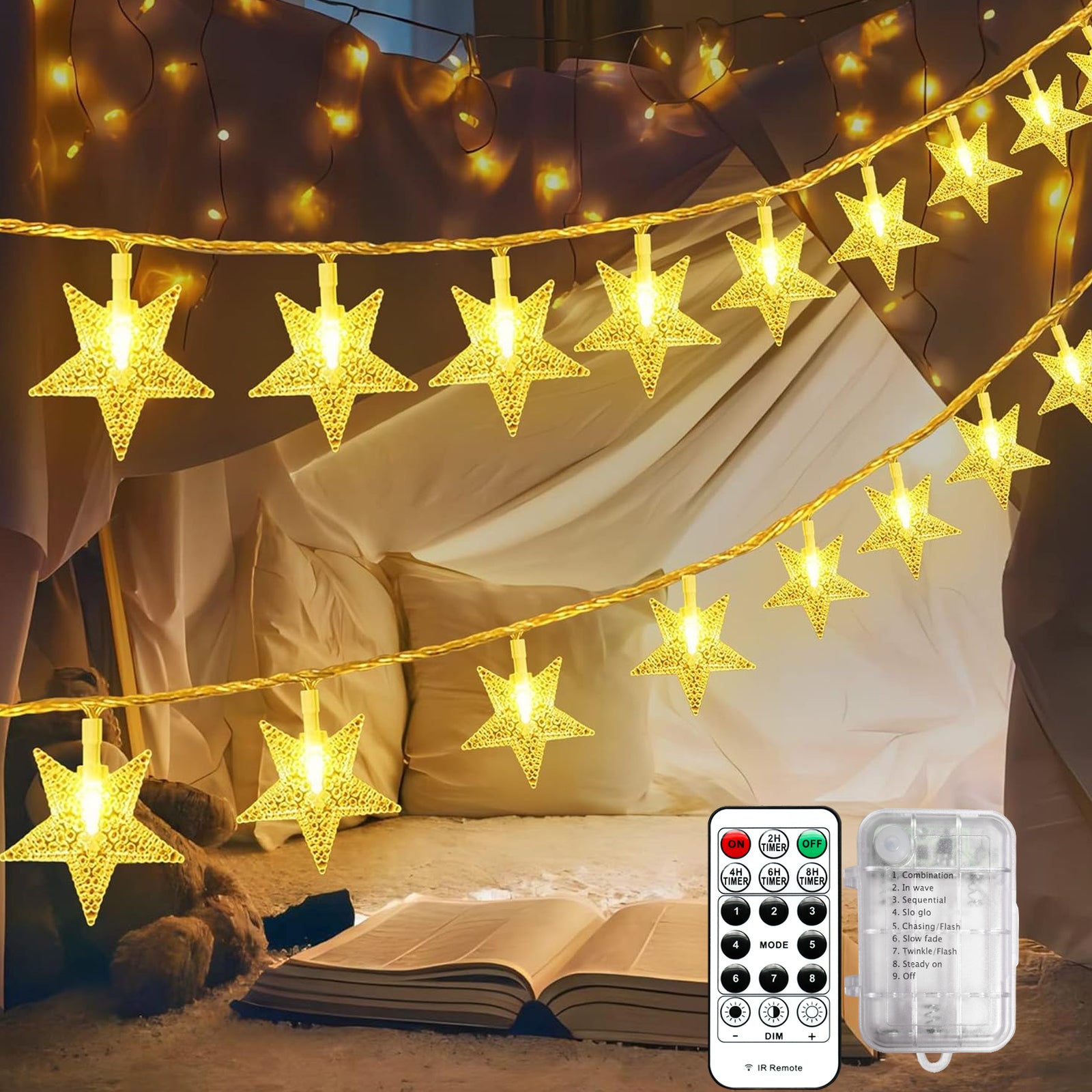 Star String Lights Battery Operated - 25 ft 50 LED Star Fairy String Lights with Remote