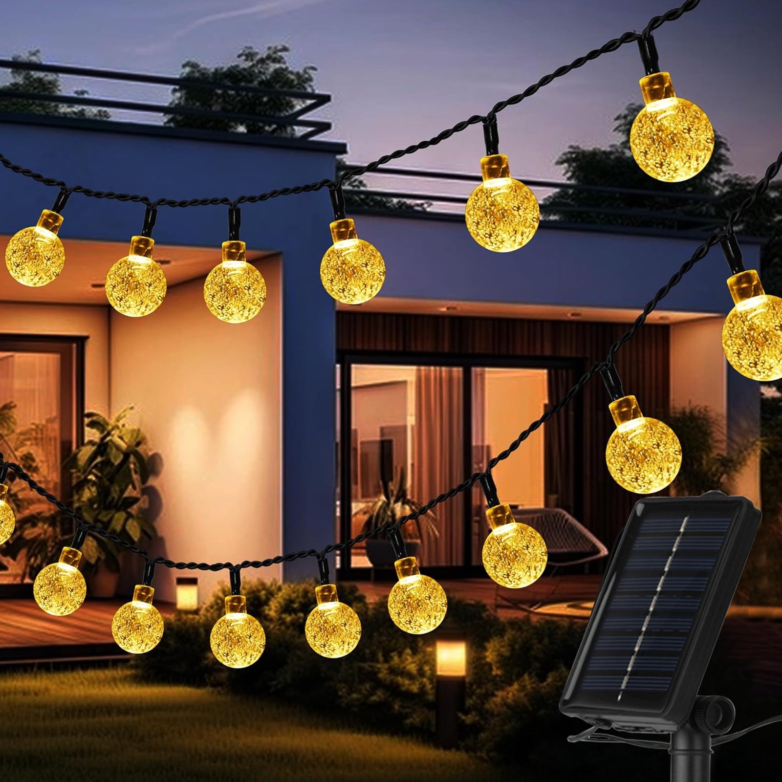 Solar String Lights Outdooryst 50LED 25FT Cral Globe Lights for Garden Yard Decor