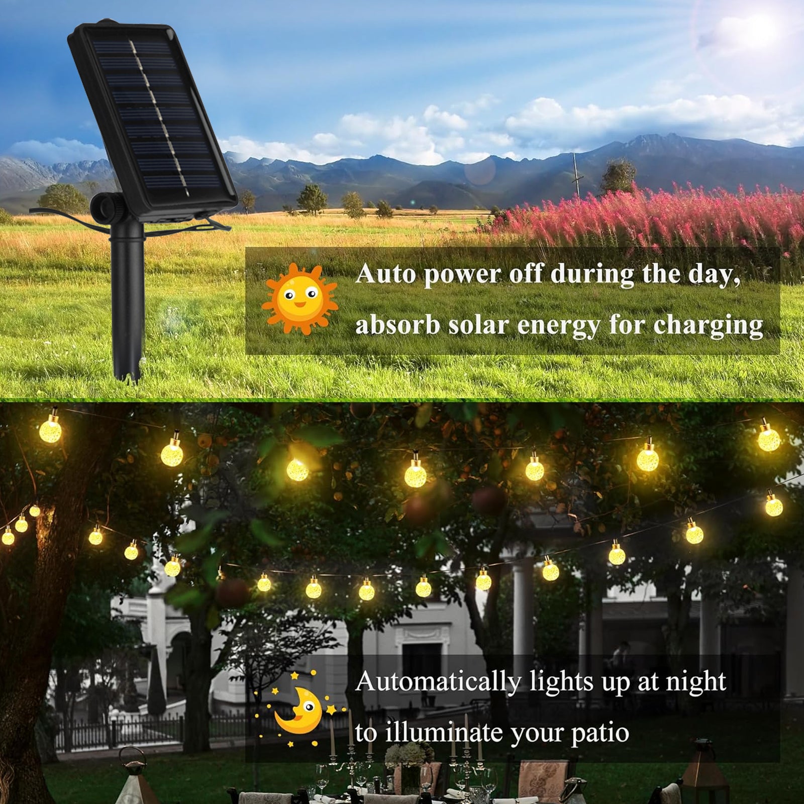 Solar String Lights Outdooryst 50LED 25FT Cral Globe Lights for Garden Yard Decor