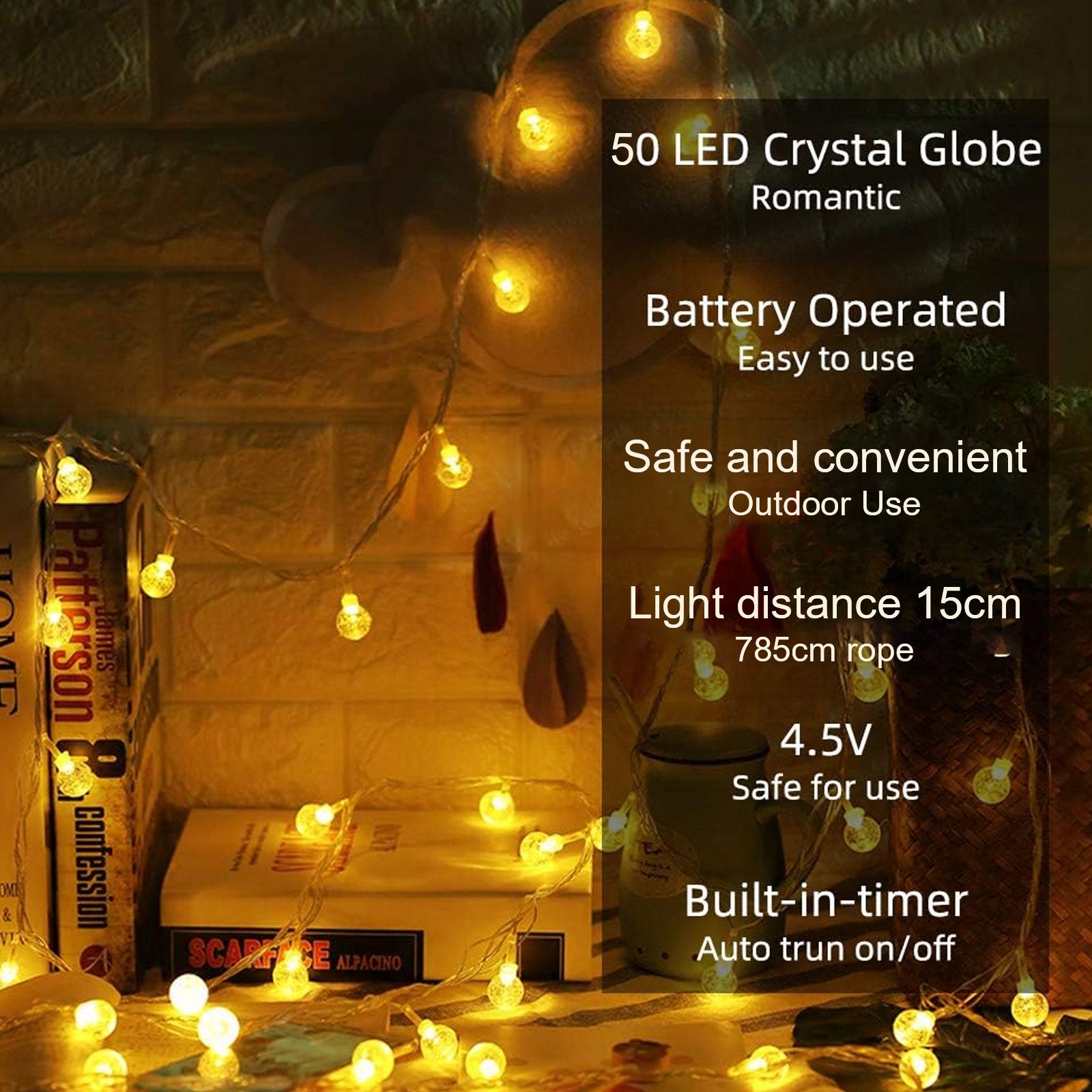 Globe String Lights Battery Operated - 50 LED Fairy Lights with Remote