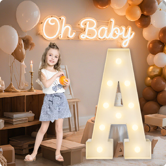 HXWEIYE Big Light Up Letters A,3FT Large Marquee Letters with lights, Mosaic Balloon Frame, Giant Baby Letter for baby shower Birthday Graduation Engagement Party Wedding Christmas Decor (Warm White)