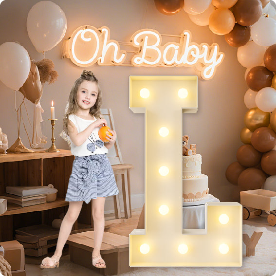 HXWEIYE Big Light Up Letters A,3FT Large Marquee Letters with lights, Mosaic Balloon Frame, Giant Baby Letter for baby shower Birthday Graduation Engagement Party Wedding Christmas Decor (Warm White)