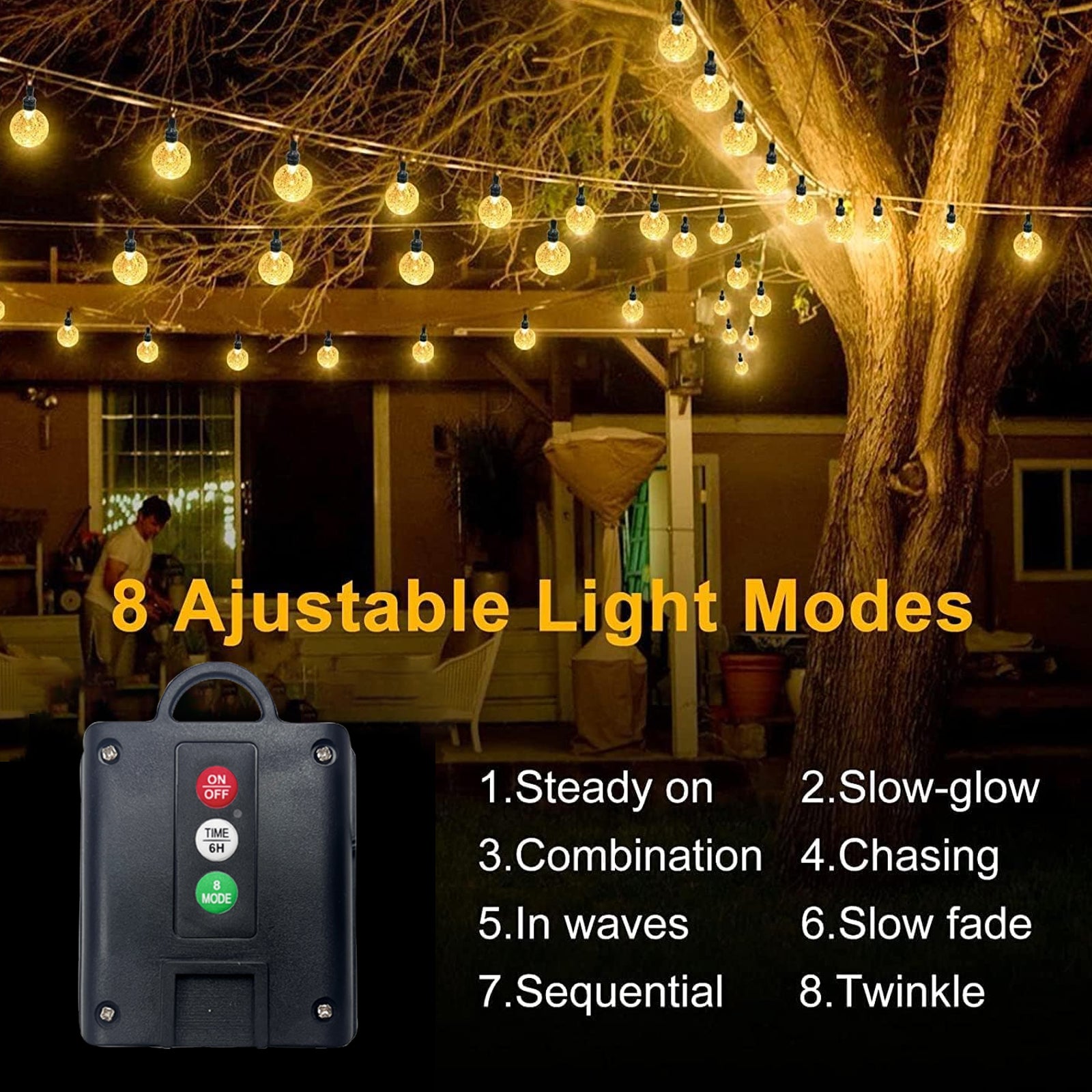 Solar String Lights Outdooryst 50LED 25FT Cral Globe Lights for Garden Yard Decor