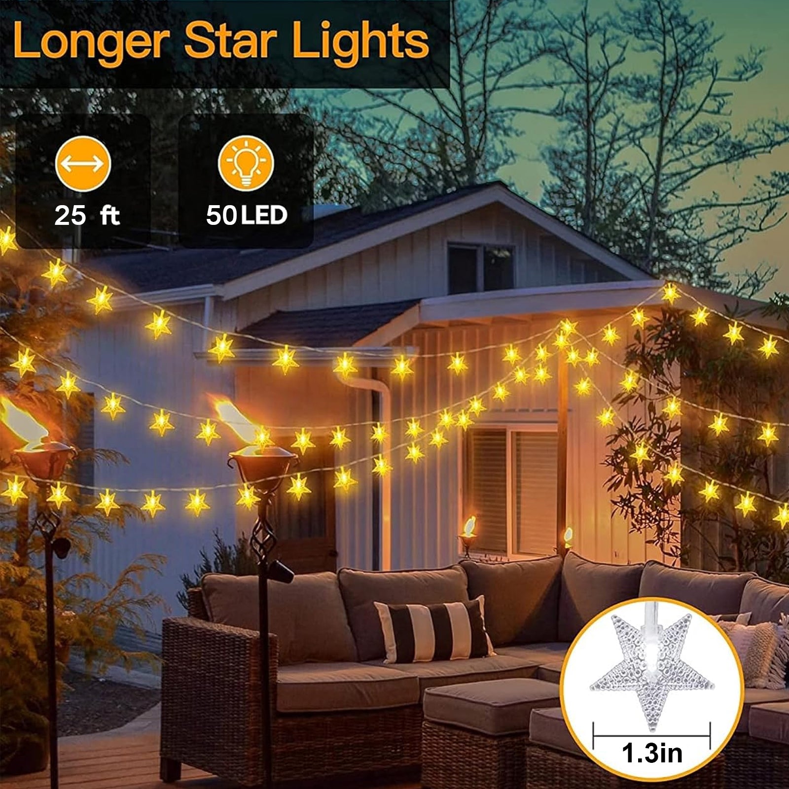 Star String Lights Battery Operated - 25 ft 50 LED Star Fairy String Lights with Remote