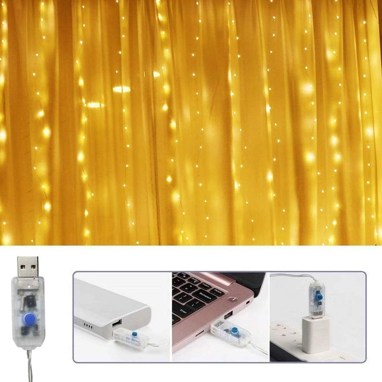 600LED Fairy Curtain Lights, 9.8x19.6Ft Warm White USB Plug with Remote for Bedroom