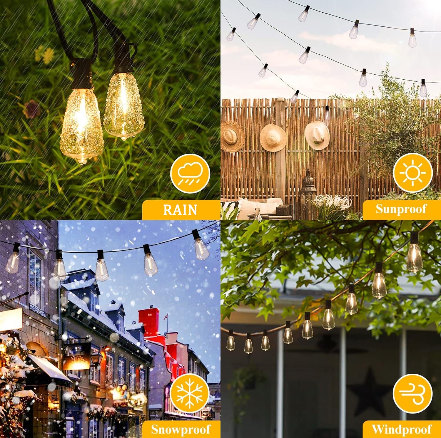 100+10FT LED Outdoor String Lights with 50+2 Shatterproof ST38 Bulbs Warm White for Garden