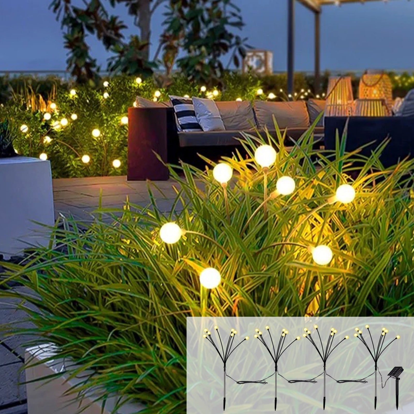 2/4 Pieces Together Feature 16/32 LEDs Solar Garden Lights-Firefly Lights Waterproof