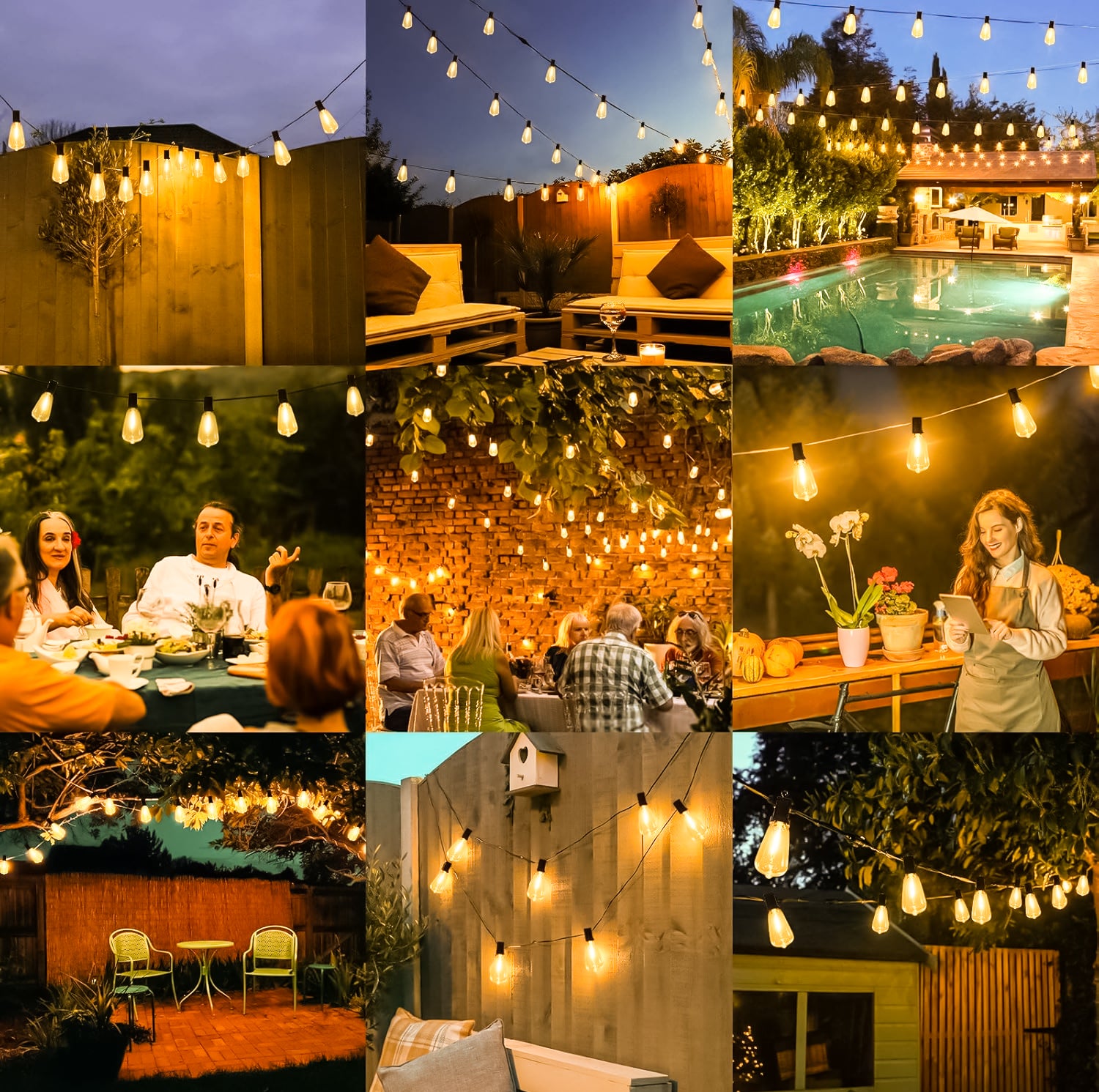 100+10FT LED Outdoor String Lights with 50+2 Shatterproof ST38 Bulbs Warm White for Garden