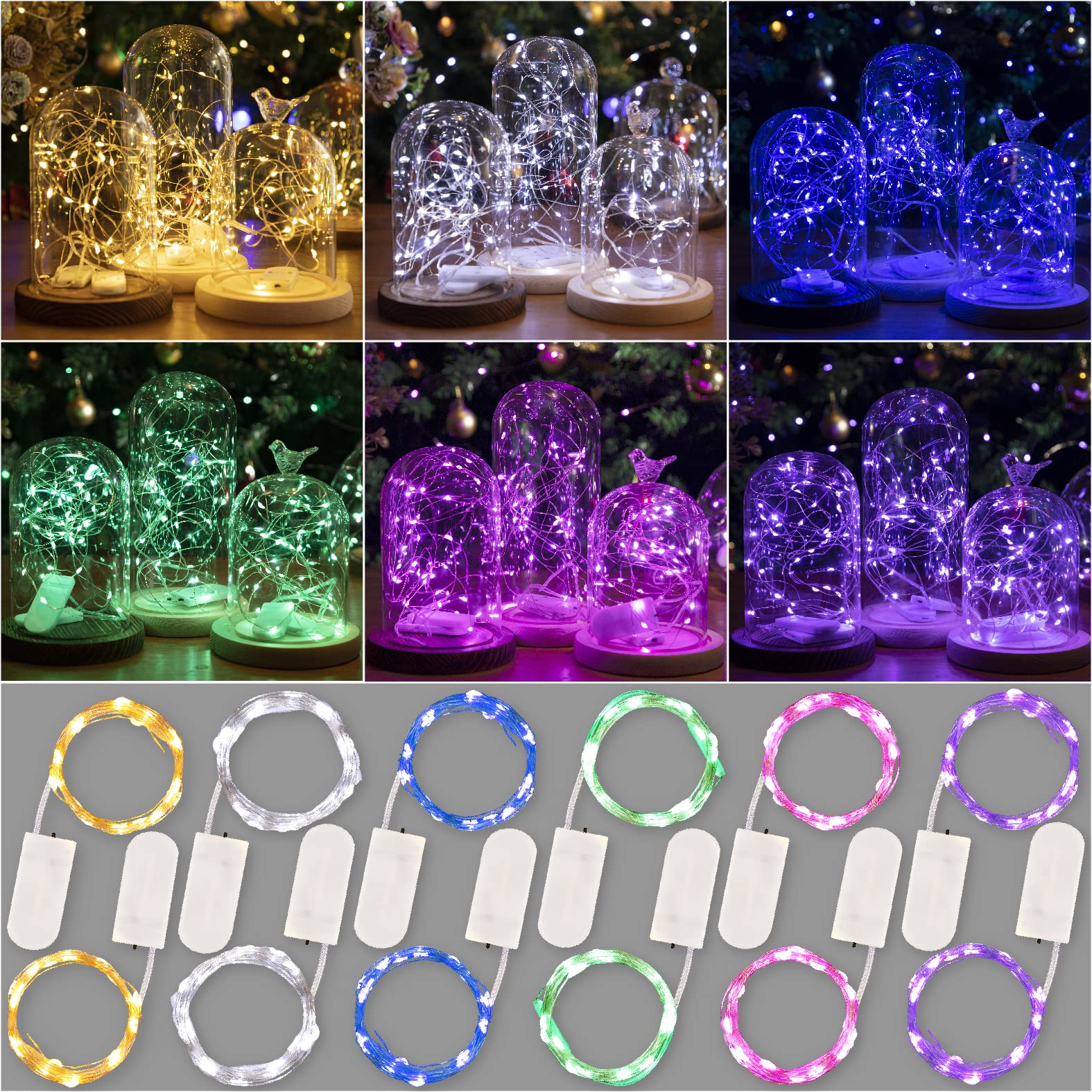 (4 Colors) 12 Pack Fairy Lights 7ft 20LED Mini Firefly Starry Lights