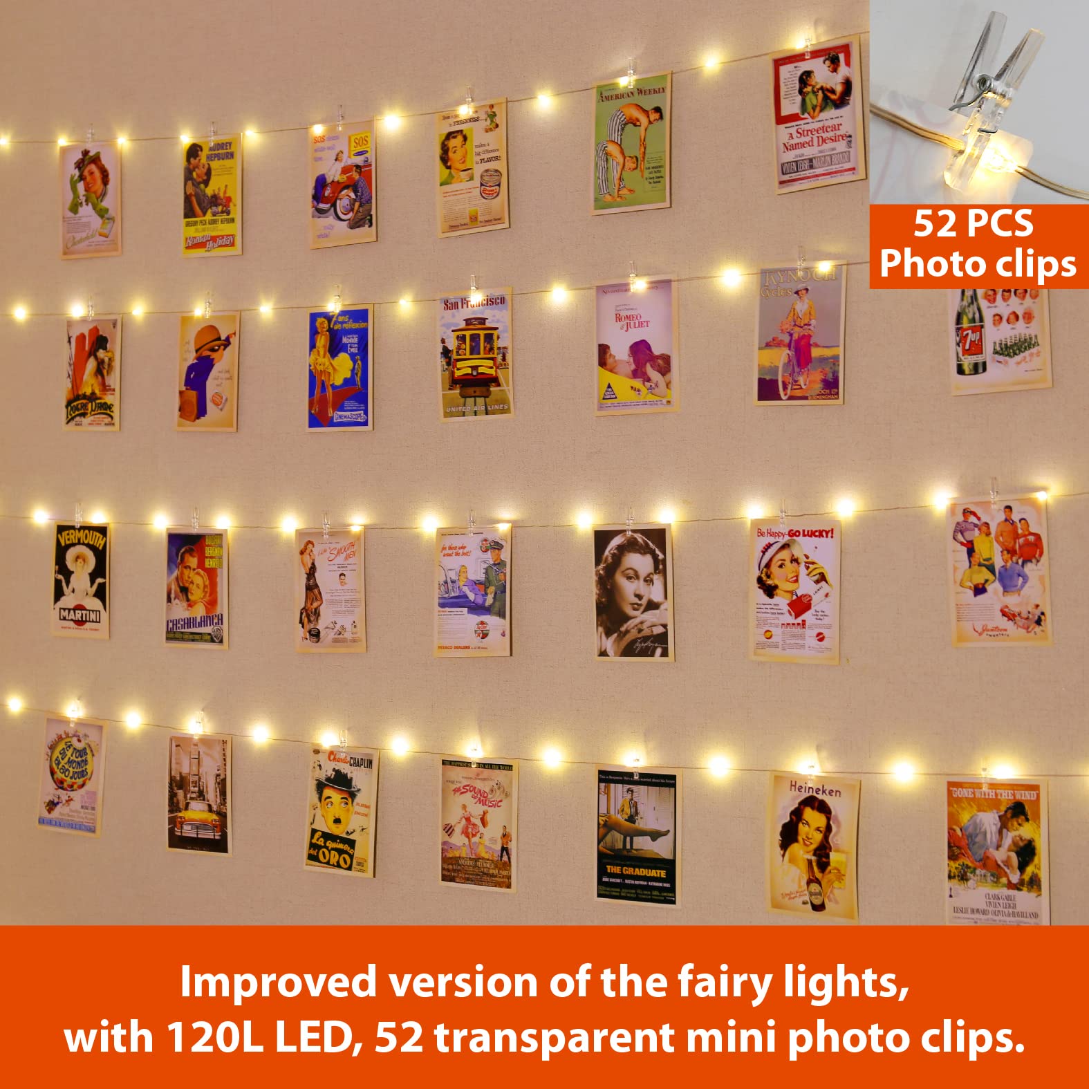 (3 Colors)120LEDs Photo Clips String Light 40Ft Fairy Light