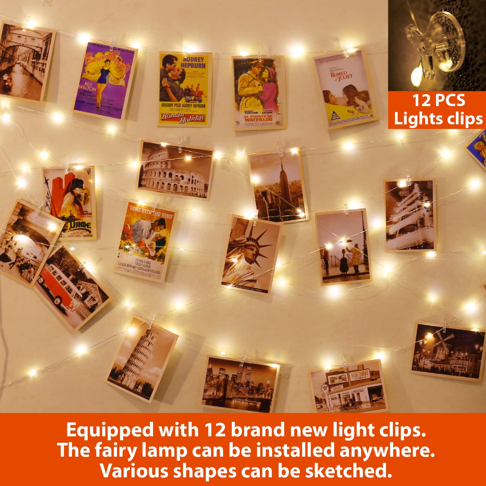 (3 Colors)120LEDs Photo Clips String Light 40Ft Fairy Light