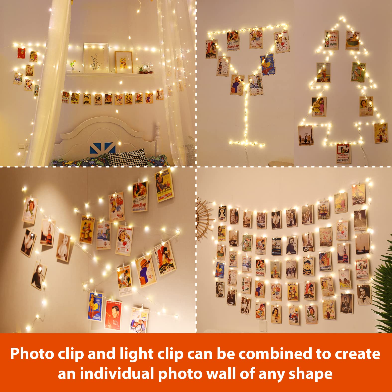 (3 Colors)120LEDs Photo Clips String Light 40Ft Fairy Light