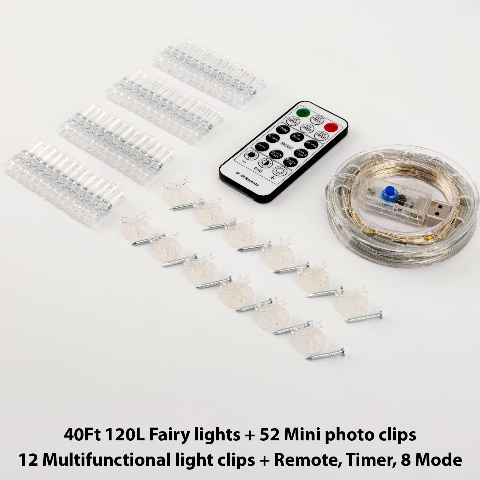 (3 Colors)120LEDs Photo Clips String Light 40Ft Fairy Light