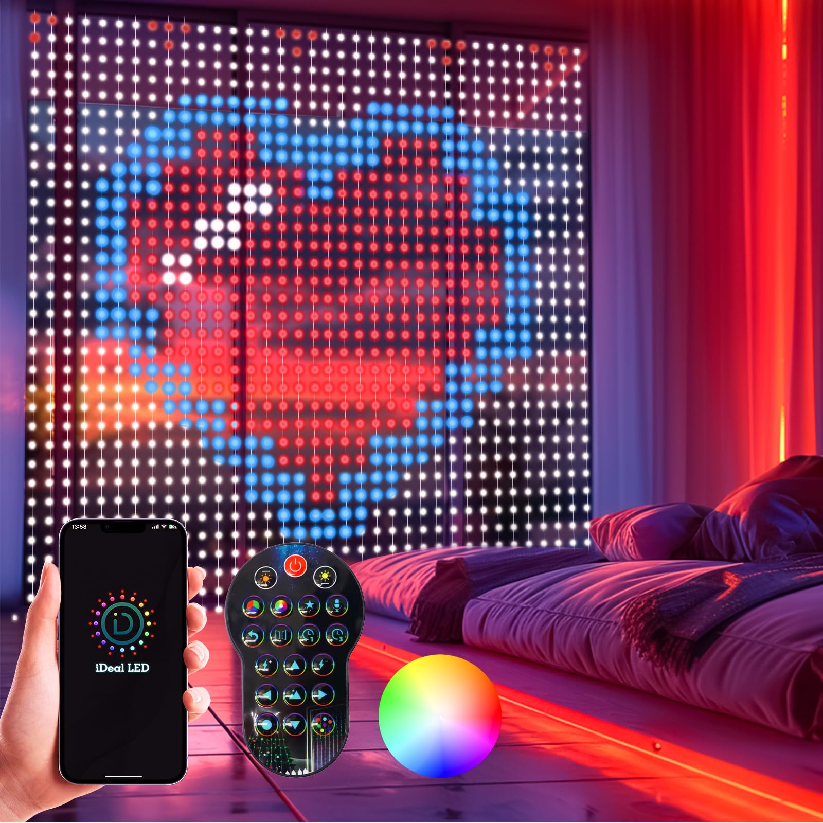 400LEDs Dynamic DIY Color Smart Curtain Lights for Christmas and Party