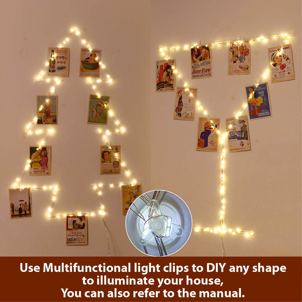 100LEDs Warm White Photo Clips String Light 33Ft Fairy Light