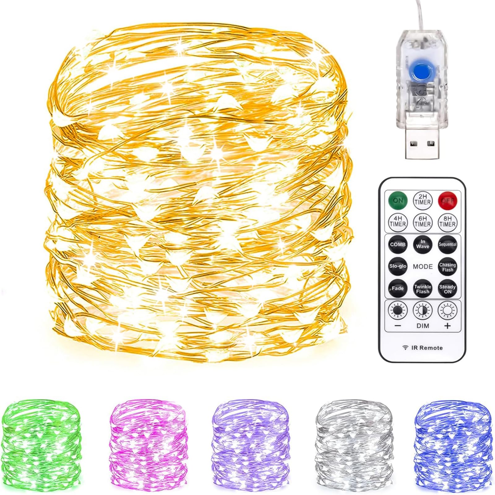 33/66ft Fairy Lights 100/200 LED USB Twinkle String Lights Waterproof for Mother's Day