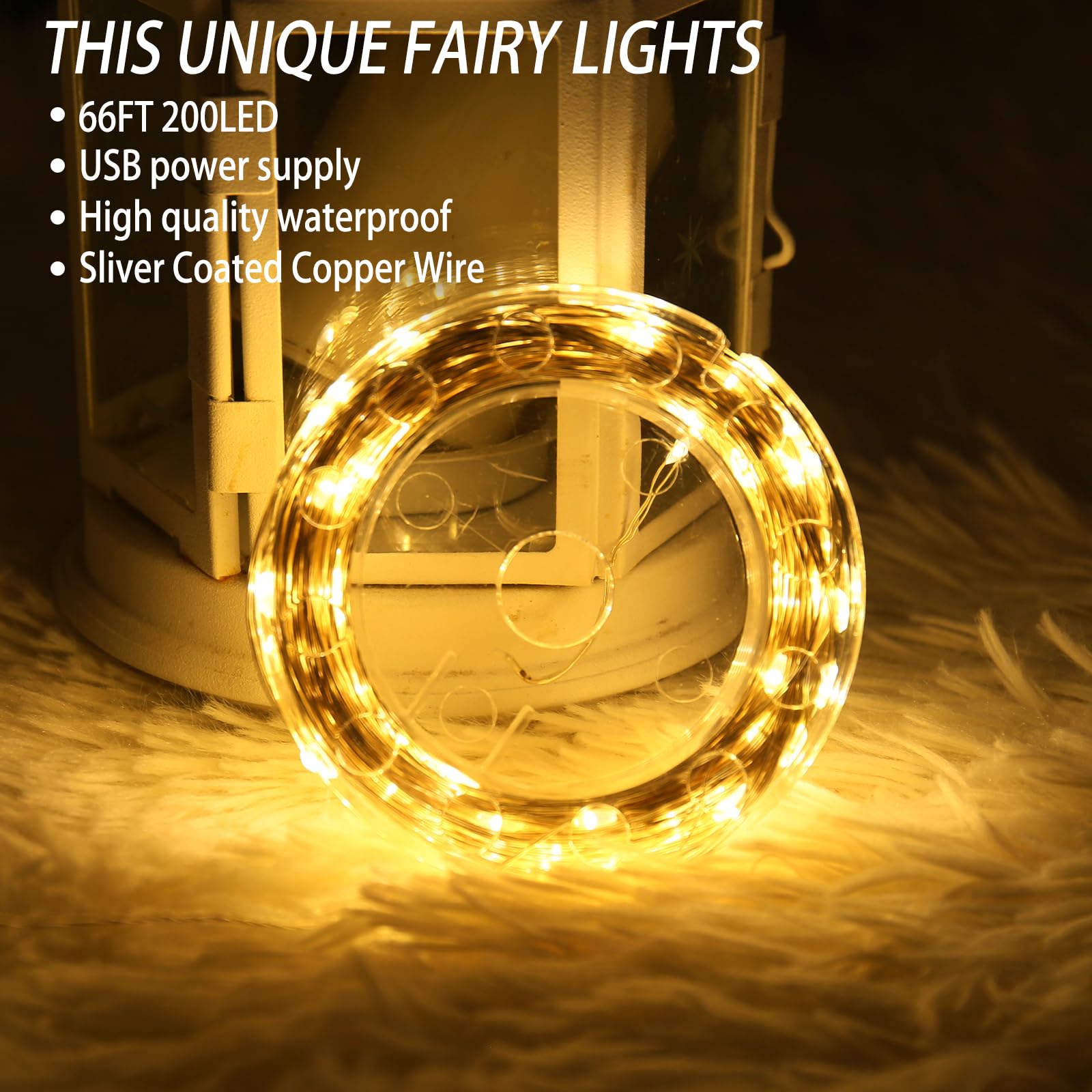33/66ft Fairy Lights 100/200 LED USB Twinkle String Lights Waterproof for Mother's Day