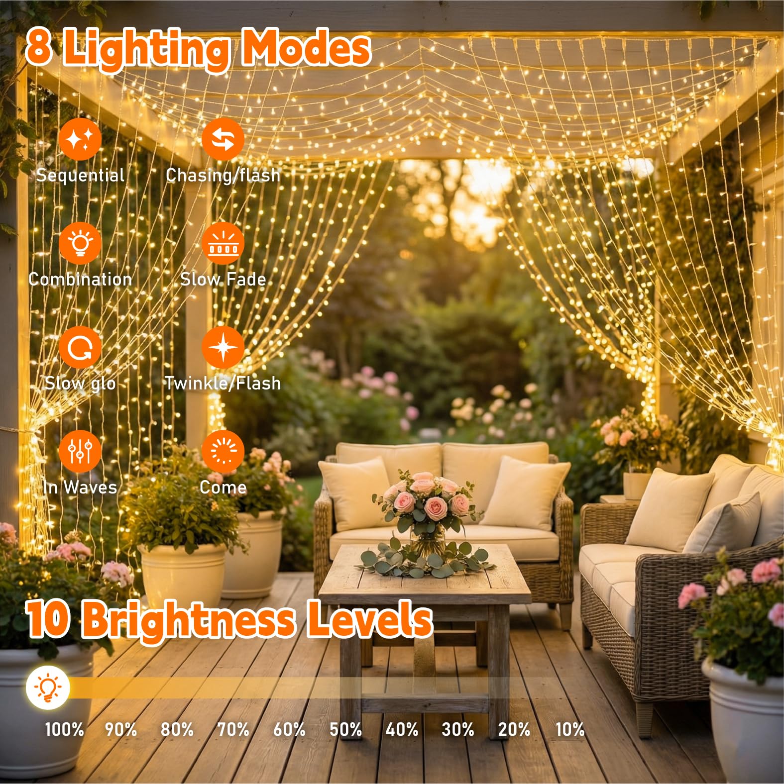 Curtain Light for Bedroom, 200LED 6.6x6.6ft Warm White Window Wall Hanging Fairy Curtain String Light, 8 Modes Remote Fairy String Lights Indoor for Wedding Party Home Garden Decorations