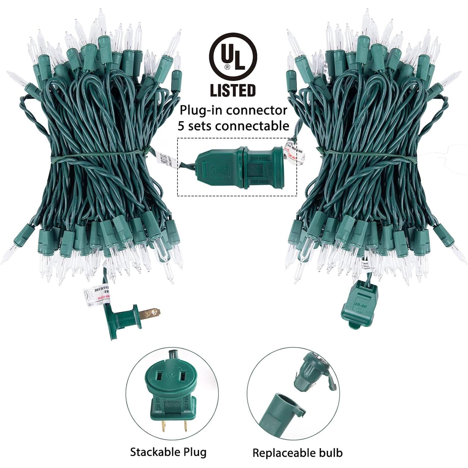 100 Led Christmas Lights 25ft Green Wire