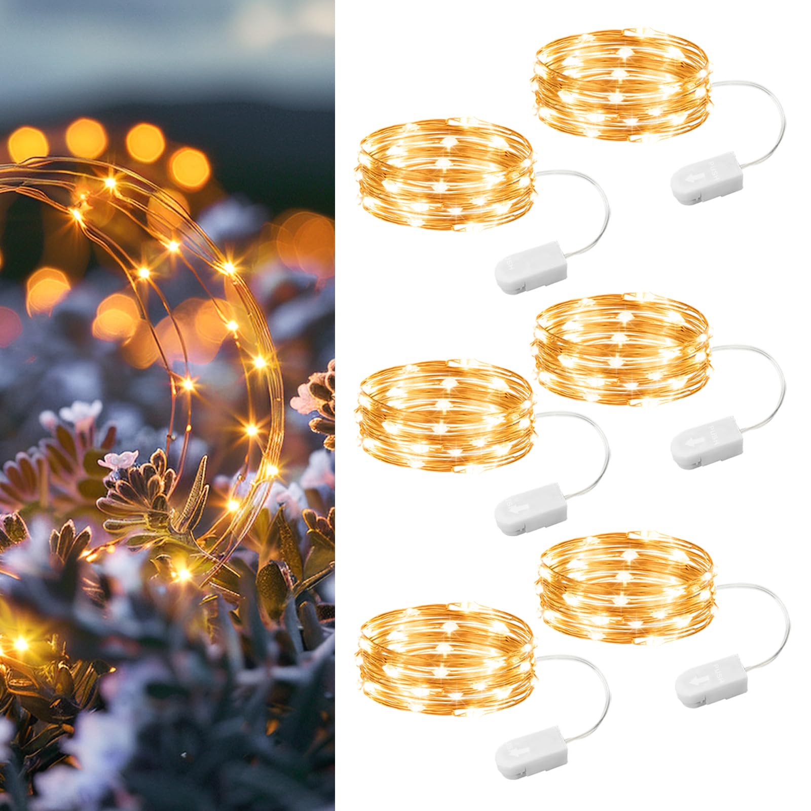 (6 Colors) 6 Pack Fairy Lights Mini Firefly Starry Lights for Christmas Party