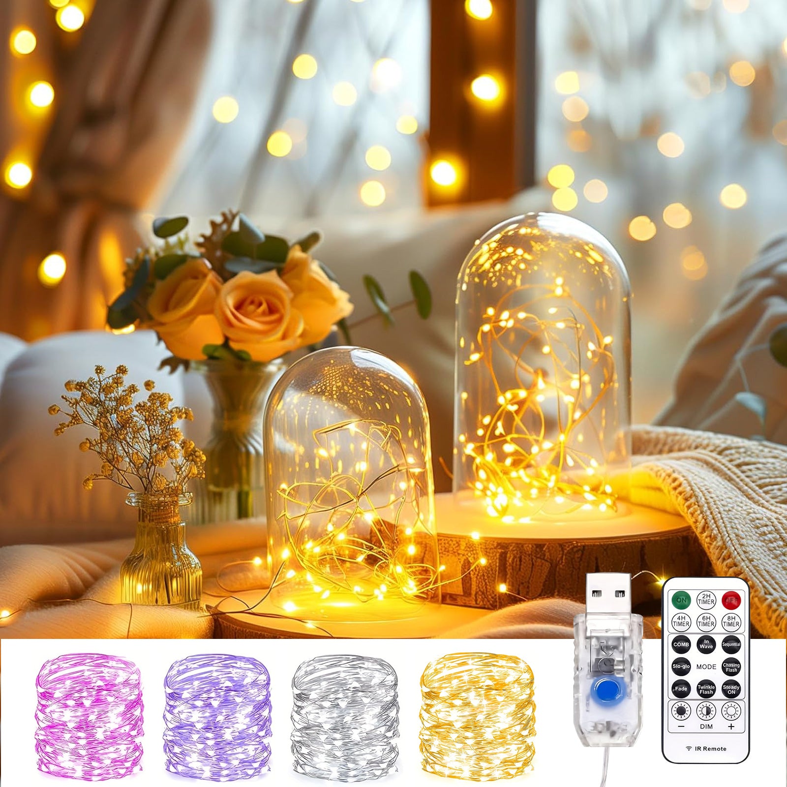 33/66ft Fairy Lights 100/200 LED USB Twinkle String Lights Waterproof for Mother's Day