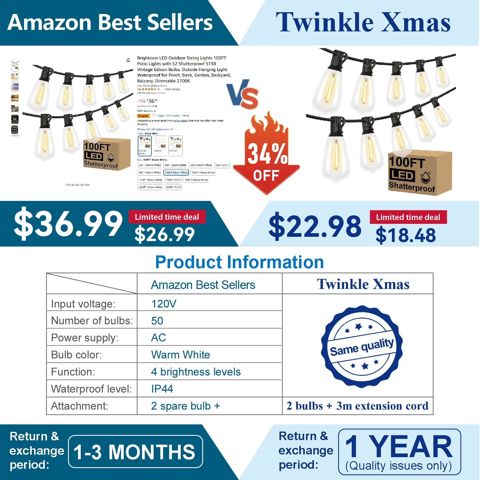 110FT LED Outdoor String Lights