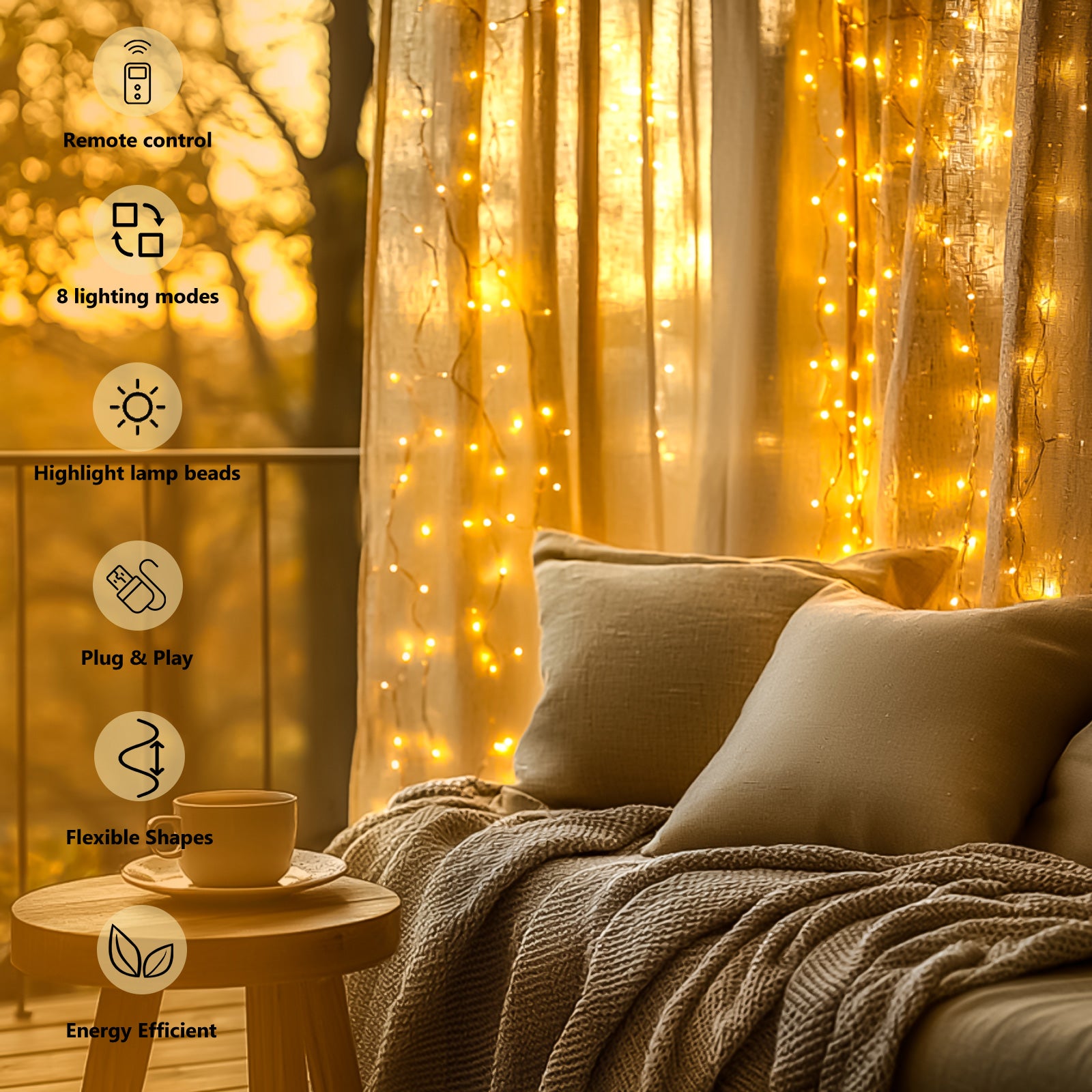 300LED Curtain Lights- Custom Timer