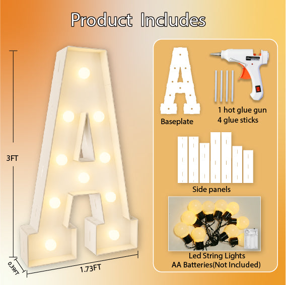 HXWEIYE Big Light Up Letters A，3FT Large Marquee Letters with lights, Mosaic Balloon Frame, Giant Baby Letter for baby shower Birthday Graduation Engagement Party Wedding Christmas Decor (Warm White)