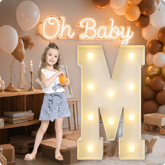 HXWEIYE Big Light Up Letters A，3FT Large Marquee Letters with lights, Mosaic Balloon Frame, Giant Baby Letter for baby shower Birthday Graduation Engagement Party Wedding Christmas Decor (Warm White)