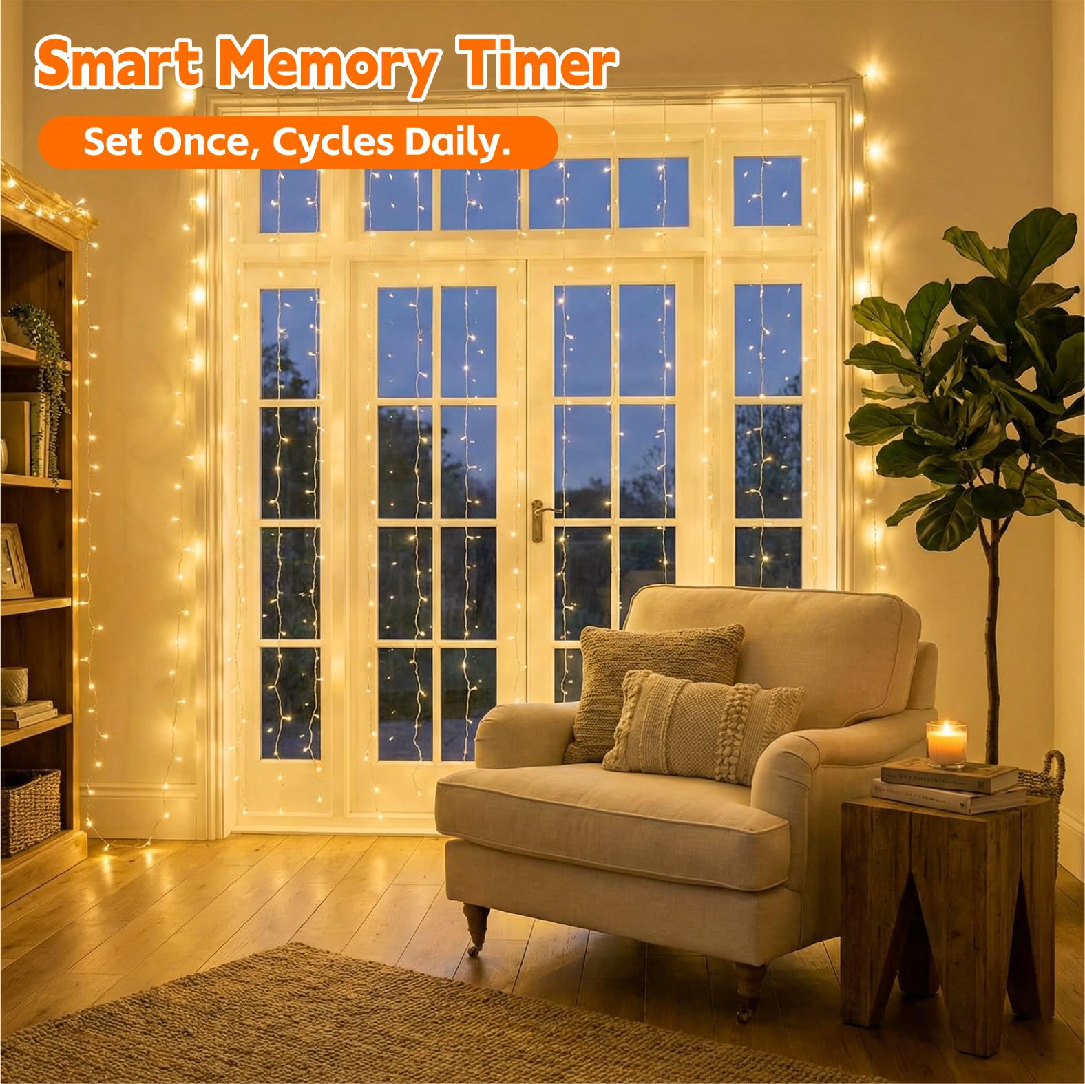 Curtain Light for Bedroom, 200LED 6.6x6.6ft Warm White Window Wall Hanging Fairy Curtain String Light, 8 Modes Remote Fairy String Lights Indoor for Wedding Party Home Garden Decorations