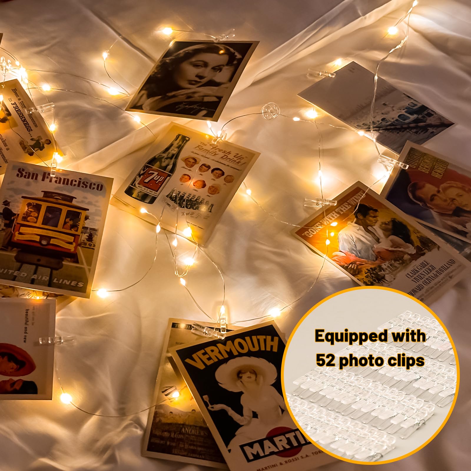 50LEDs Photo Clips String Light 16.4Ft Battery Powered Fairy Light