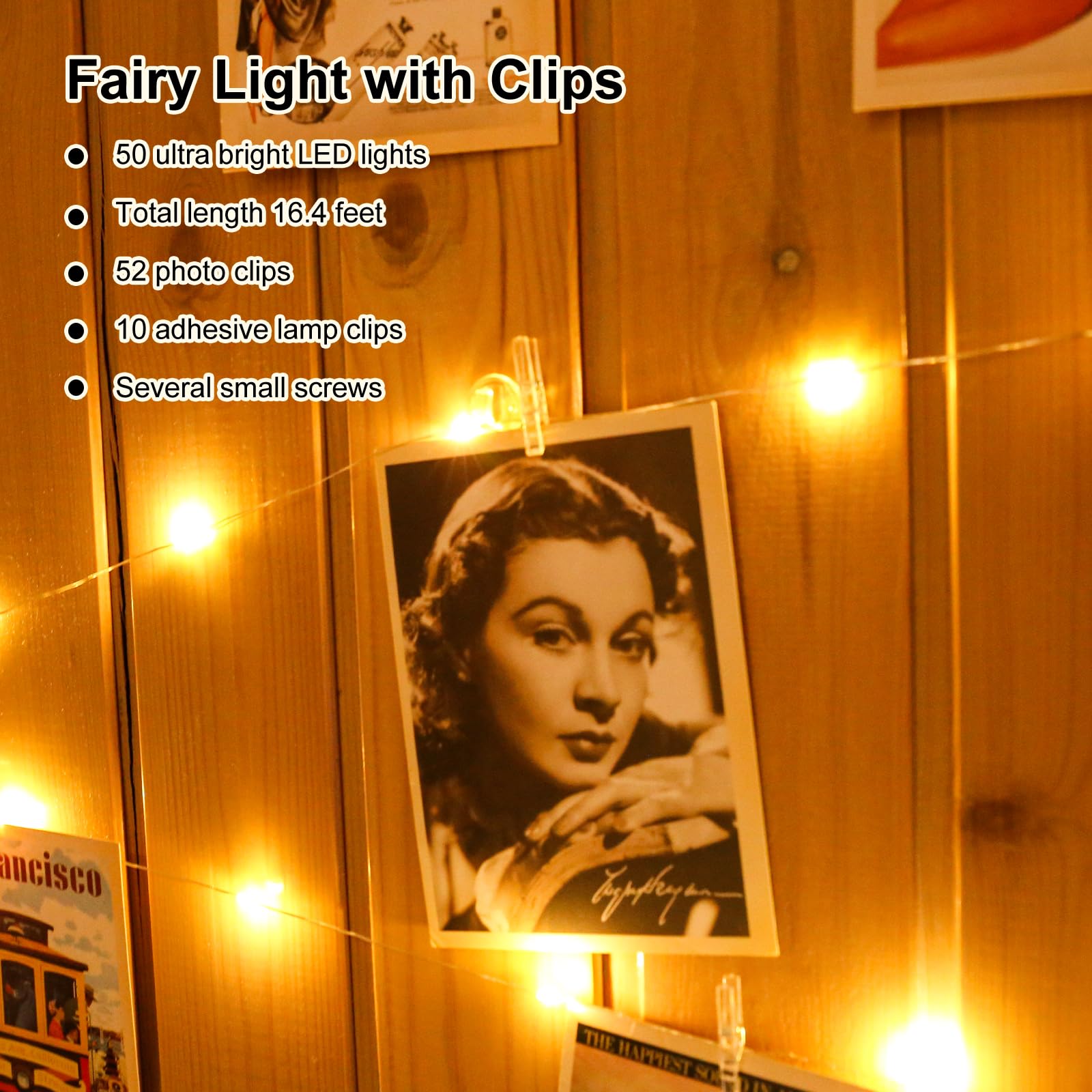 50LEDs Photo Clips String Light 16.4Ft Battery Powered Fairy Light