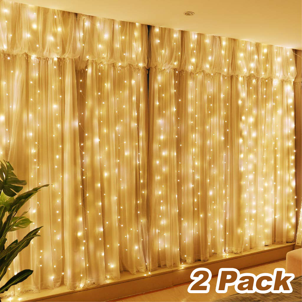 (2 Pack)300 LED Fairy Curtain Lights for Bedroom, 9.8 x 9.8FT
