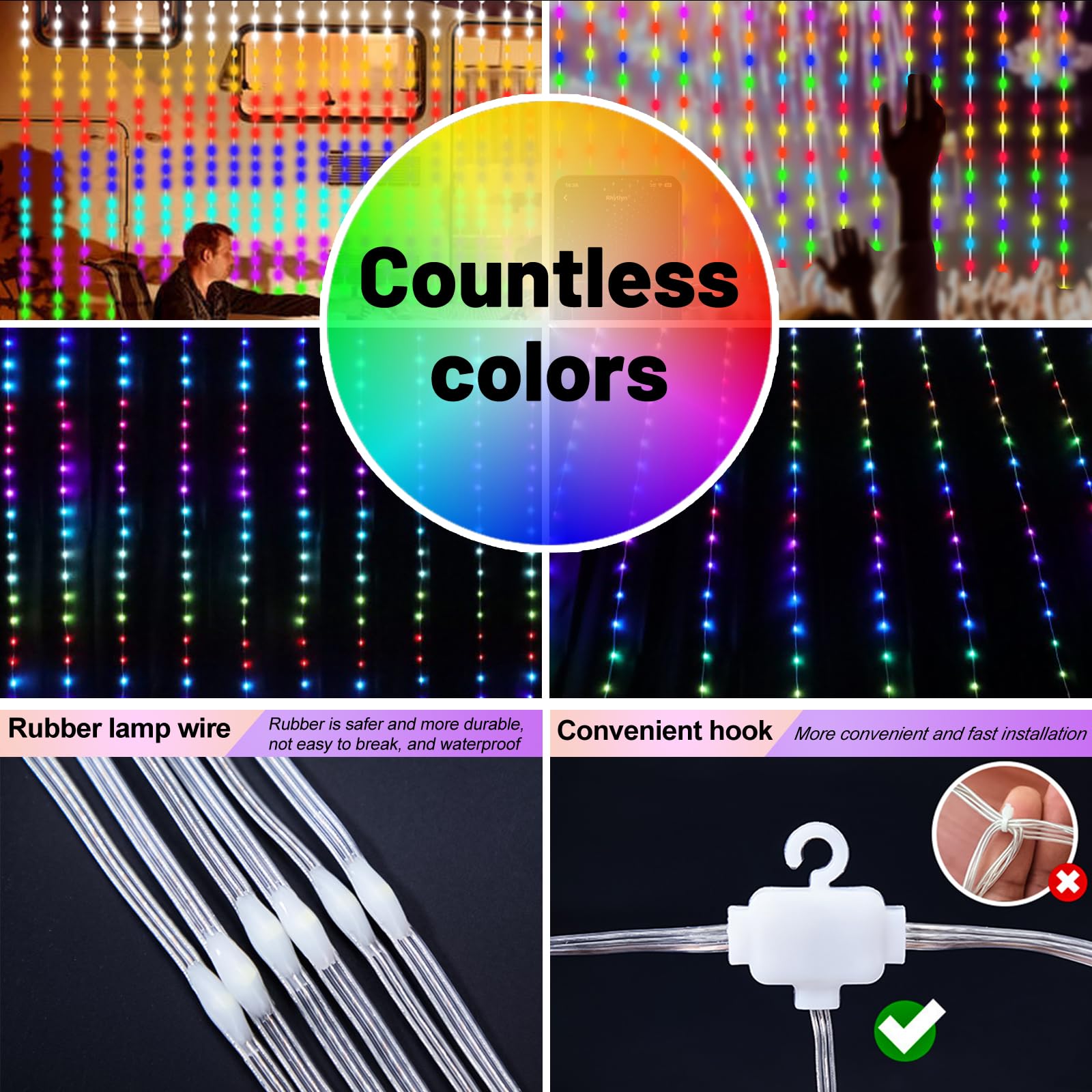 300LEDS Unlimited RGB Colors Changing Curtain Lights for Party and Christmas