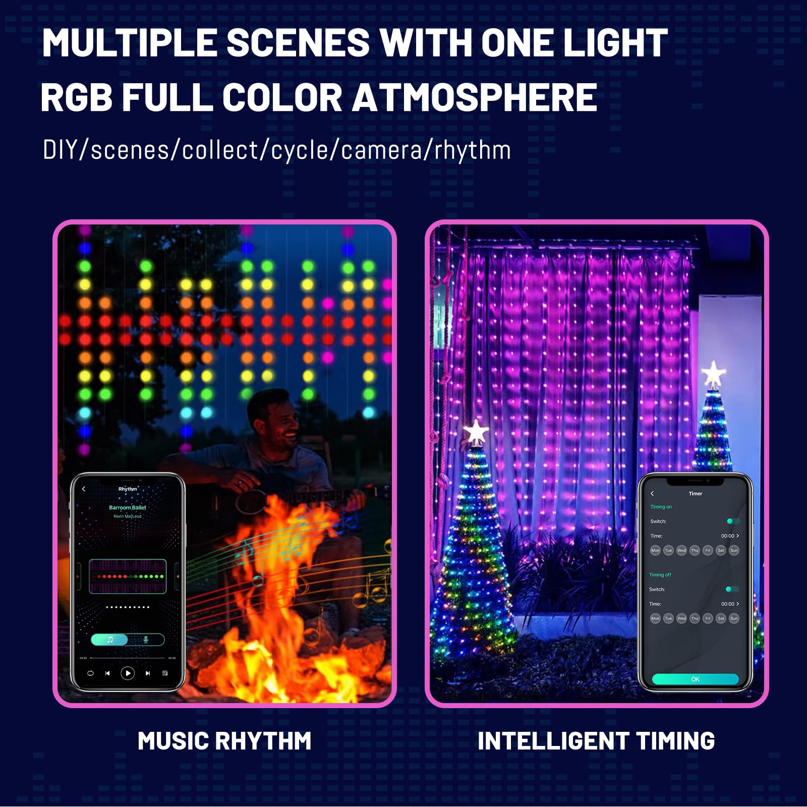 300LEDS Unlimited RGB Colors Changing Curtain Lights for Party and Christmas